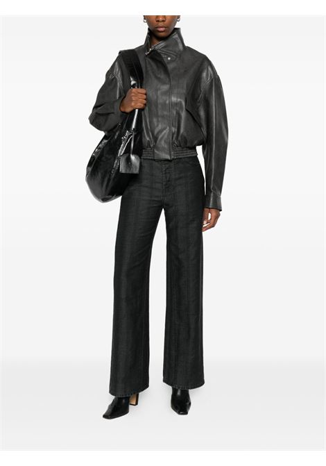 leather short jacket woman charcoal LOW CLASSIC | LW253JP06CC0001